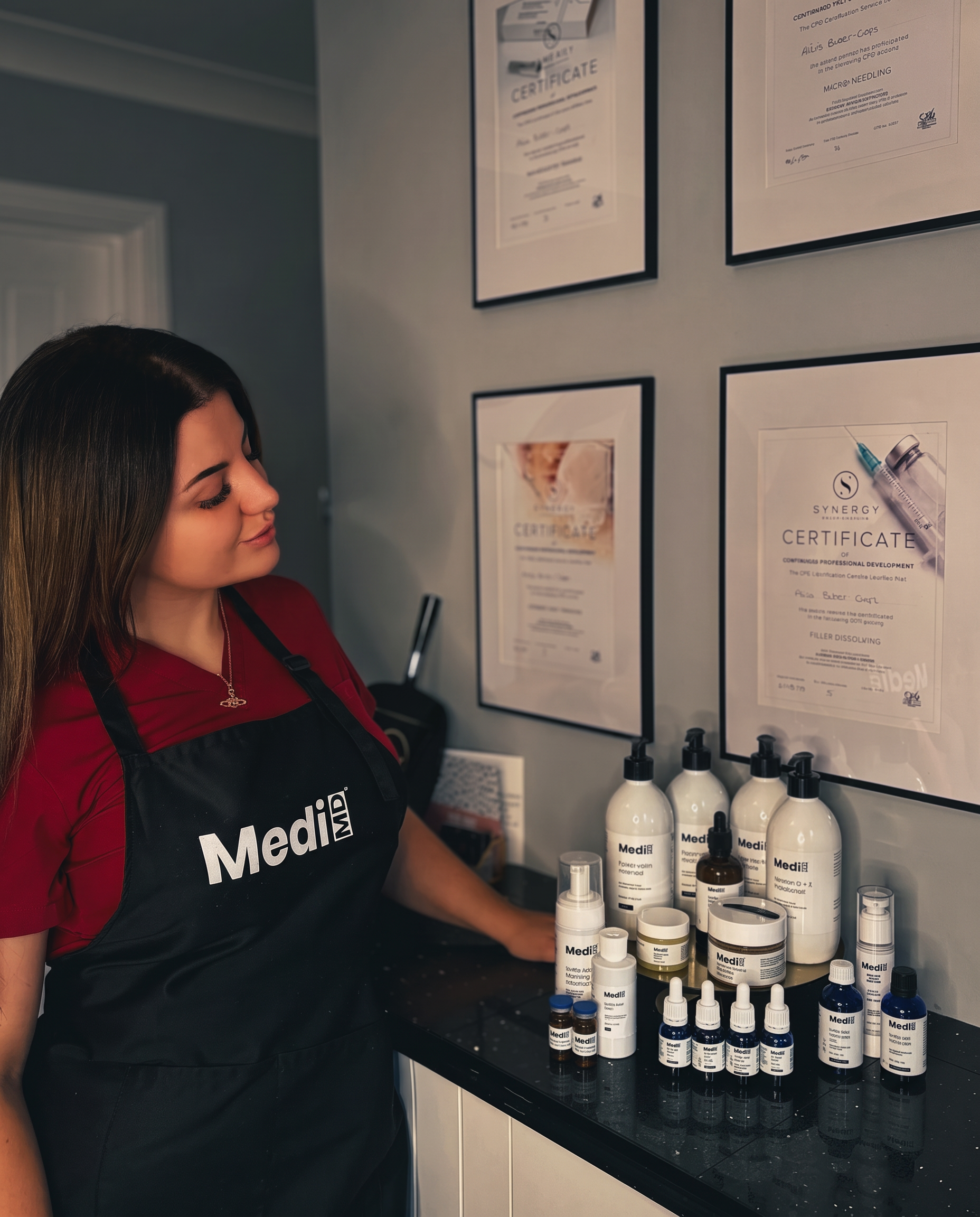 Alicia with her professional skincare collection